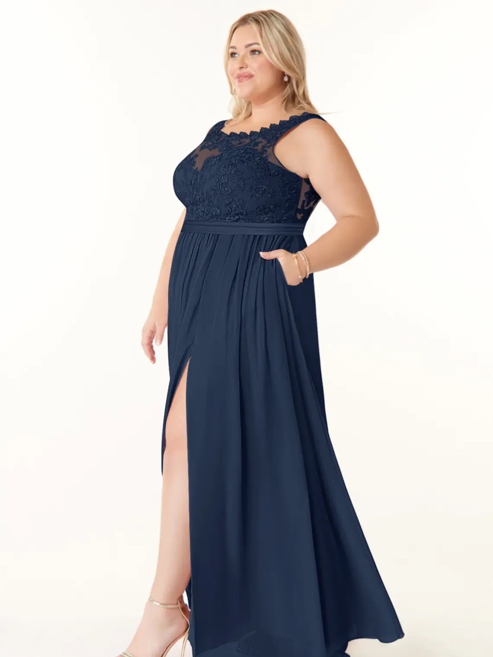 Azazie Elly Dress - Navy Blue